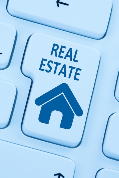 Sprzedawanie kupna nieruchomości domowa ikona online niebieski komputerowa sieć