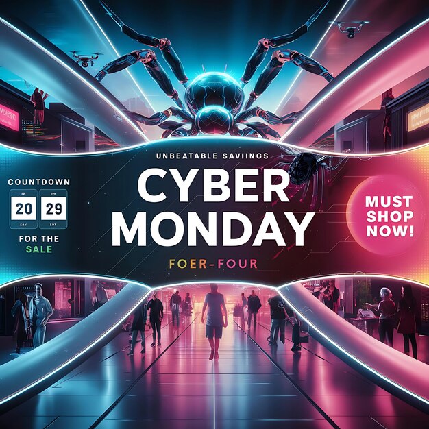 Zdjęcie sprzedaż cyber monday social media post design template z koncepcją pudełka podarunkowego