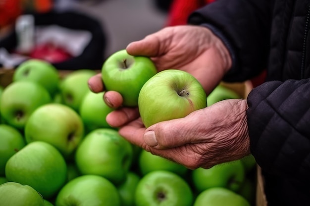 Sprzedaż jabłek na ladzie w sklepie generatywnym ai