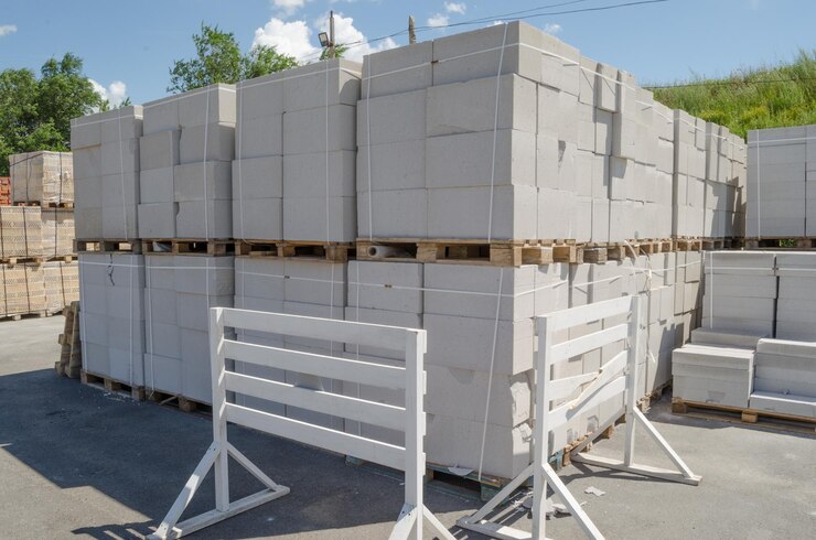 Sprzedaż materiałów budowlanych bloczki betonowe na paletach drewnianych