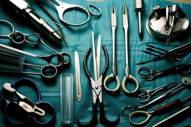 Sprzęt chirurgiczny wraz z rzeczami i narzędziami profesjonalna fotografia reklamowa