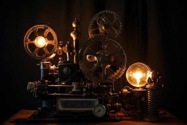 Sprzęt Filmowy W Stylu Steampunk W Wiktoriańskiej Inetrior Generative Ai