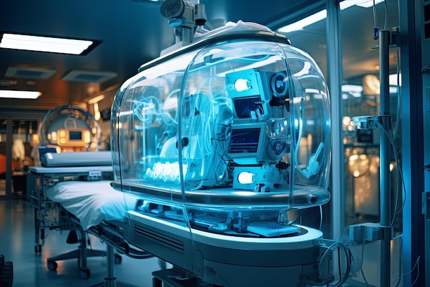 Sprzęt i urządzenia medyczne w nowoczesnej sali operacyjnej z technologią cyfrową w szpitalu