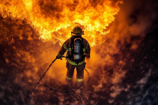 Sprzęt ratunkowy zwalczający dym strażak strażak mundur przeciwpożarowy bezpieczeństwo sztuczna inteligencja generatywna