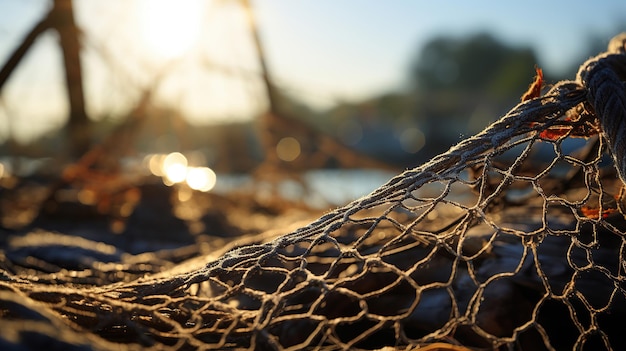 Sprzęt rybacki wystawiony na plaży