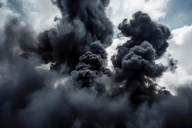Spustoszony krajobraz: wstrząsające piękno sceny otoczonej czarnym dymem, stworzone przy użyciu technologii generatywnej sztucznej inteligencji