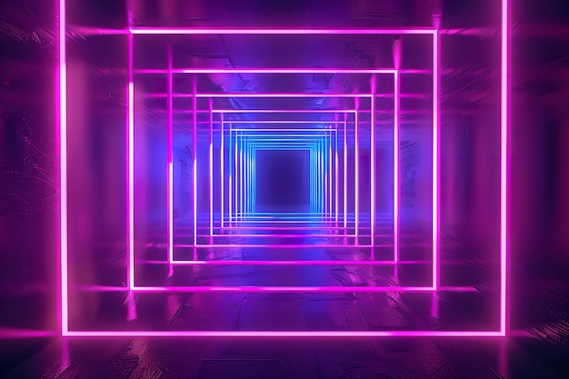 Zdjęcie square tunnel with neon light abstract background generative ai