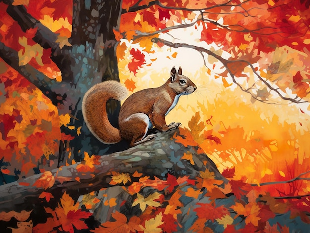 Squirrel Uczta Jesieni w Zaczarowanym Lesie