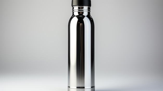 srebrna Błyszcząca metalowa butelka na wodę zawiera płyn