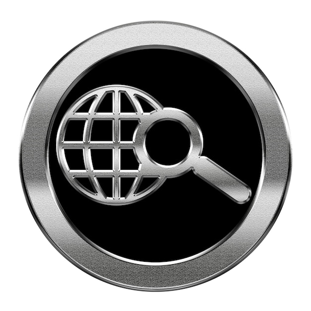 Zdjęcie srebrna ikona globusu i lupy