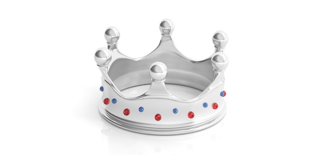 Zdjęcie srebrna korona na białym tle 3d ilustracji