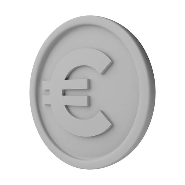 Srebrna moneta Euro 3D ilustracja izolowana na białym tle