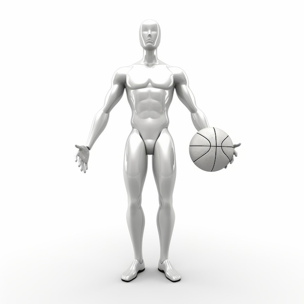 Zdjęcie srebrna perspektywa przedstawiająca manekina z koszykówką w środku
