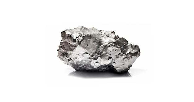Srebrne kamienie ustawione na białym tle na białym tle zbliżenie kopalnia żelaza samorodek kolekcja szary metalik rock