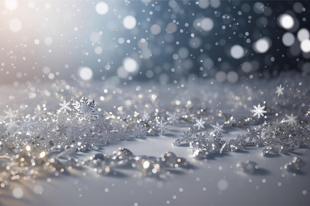 Srebrny abstrakcyjny śnieg padający zimą Boże Narodzenie wakacje tło z błyszcząc i błyszczące