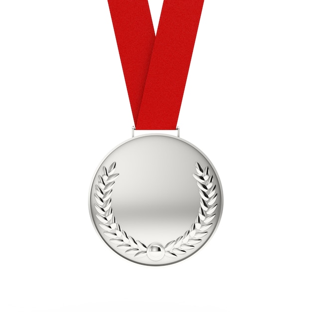 Zdjęcie srebrny medal z wieńcem laurowym na białym tle. renderowanie 3d