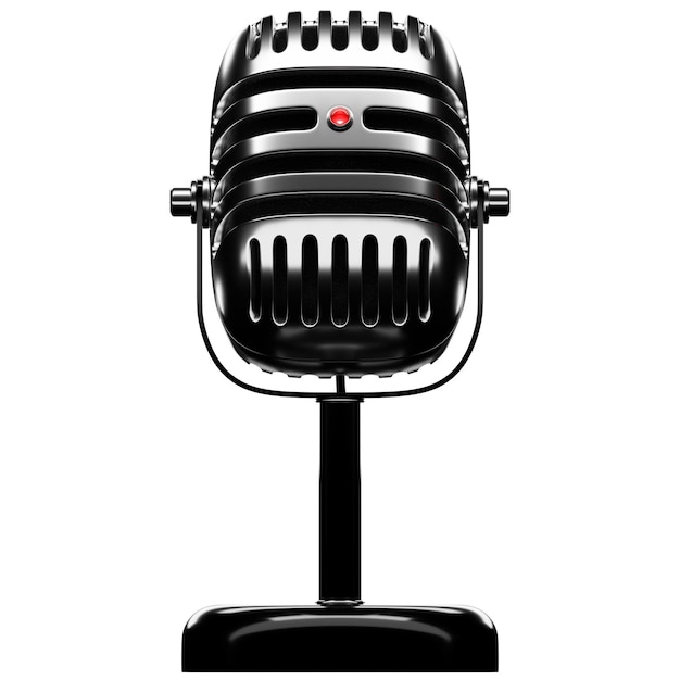Srebrny model mikrofonu na białym tle ilustracja 3d muzyka nagroda karaoke radio i sprzęt dźwiękowy studia nagrań