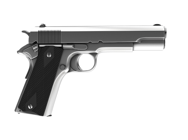Srebrny vintage półautomatyczny pistolet boczny widok