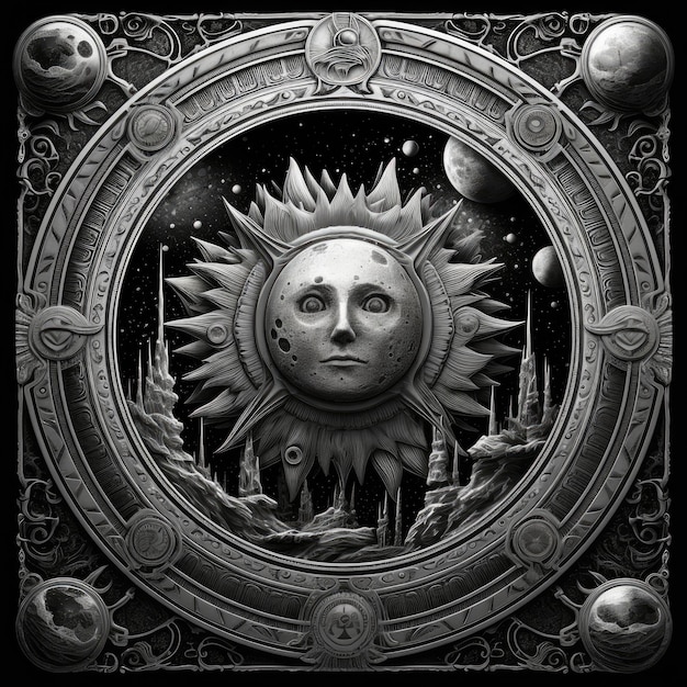 srebrny zodiak karta tarota kosmos mandala wzór tło gwiazdy księżyc wszechświat astrologia