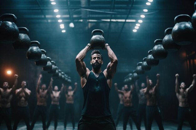 Średni strzał ludzi trenujących z kettlebells