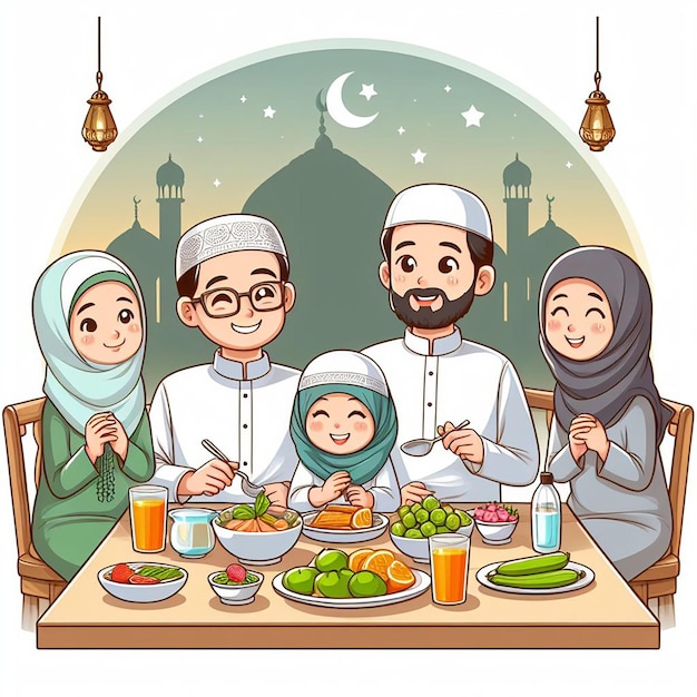 Średnia strzała islamskiej rodziny przy stole