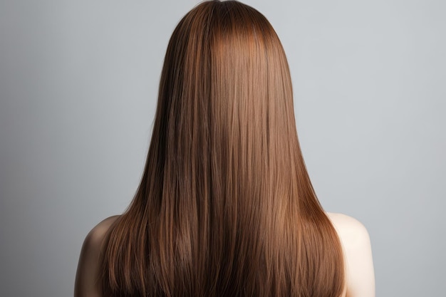 Średniej długości brązowe proste włosy widok z tyłu na białym tle Generative AI