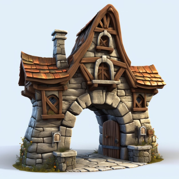 Średniowieczna brama wejściowa 3d model dla kreskówki z Archite Shingle