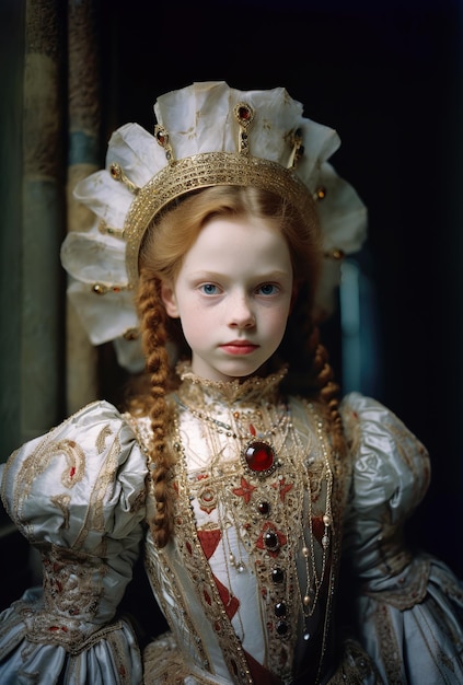 Zdjęcie Średniowieczna księżniczka w luksusowej sukience i biżuterii
