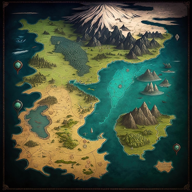 Średniowieczna mapa królestwa fantasy Mapa gier RPG AI