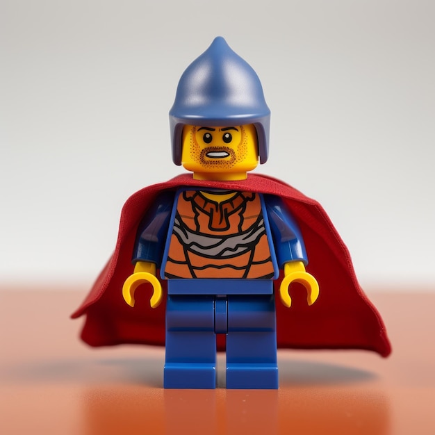 Średniowieczna minifigurka Lego z niebieską zbroją i mitologicznym opowiadaniem historii