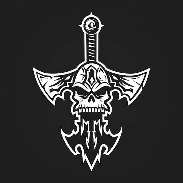 Średniowieczne logo Warhammer z dekoracjami na głowie i uchwycie z t-shirtem z atramentem tatuażowym CNC Simple