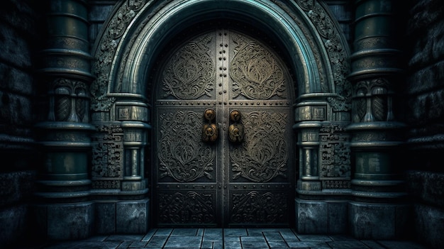 Średniowieczne metalowe antyczne drzwi i architektura