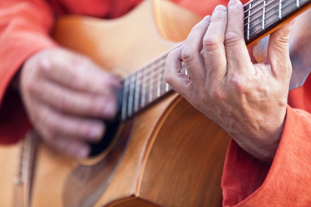 Średniowieczny minstrel grający na gitarze