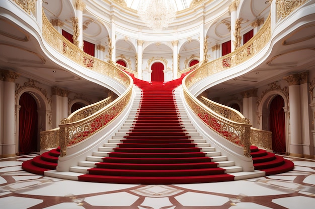 Średniowieczny wnętrze zamku Ai pałac sztuki schody z czerwonym dywanem