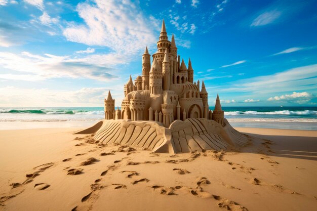 średniowieczny zamek zbudowany z piasku na plaży