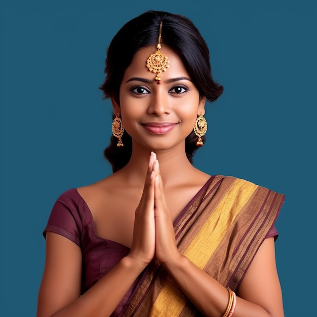 Sri Lanki Młoda Kobieta Tamil Powitanie Ayubowan Namaste Gest Ręki