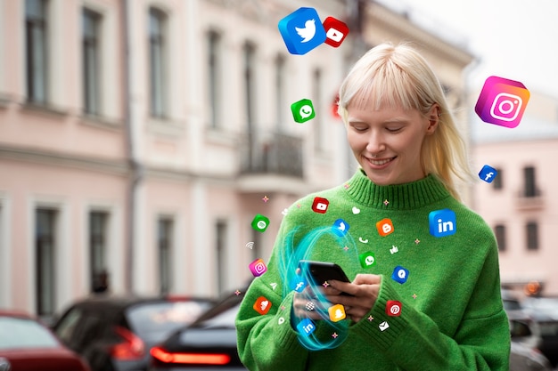 Środek strzelający kobiety mienia smartphone