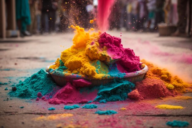 Środkowa sekcja osoby trzymającej farby w proszku podczas festiwalu Holi