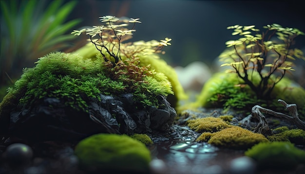 Środowisko roślin Green Moss Krajobraz generowany przez AI