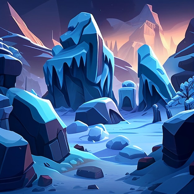 Środowisko tła 2d lodowego śniegu dla gry mobilnej na arenie bitewnej