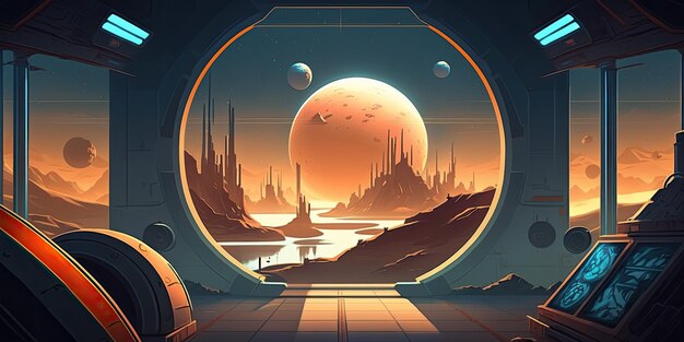 Środowisko tła Alien Planet 2D dla mobilnej gry bitewnej Generative ai