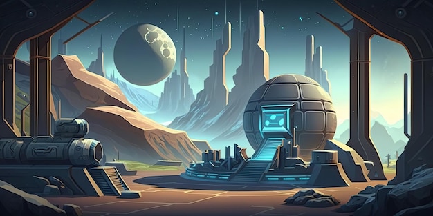 Środowisko tła Alien Planet 2D dla mobilnej gry bitewnej Generative ai