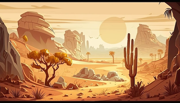 Środowisko tła pustyni 2D dla gry mobilnej na arenie bitewnej Generative ai