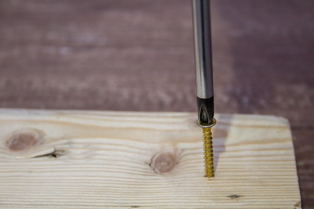 Śruba ze śrubą służy do wkręcania śruby w kawałek drewna.