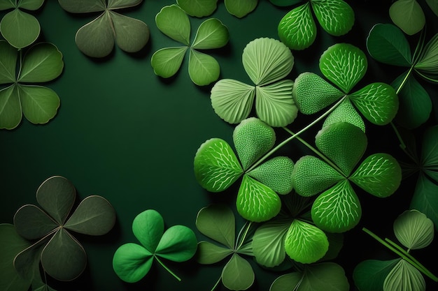 St patricks day lucky czterolistna koniczyna tło Generatywne ai