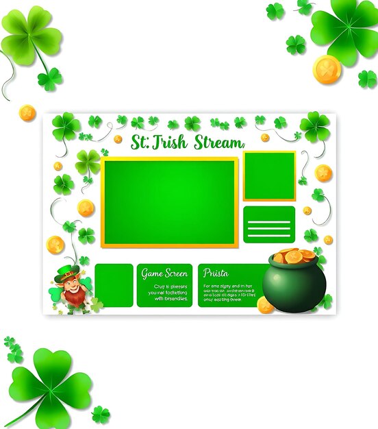 St Patricks Layout dla Lucky Streamer z zielonymi i złotymi kolorami Iris Game Interface Designh