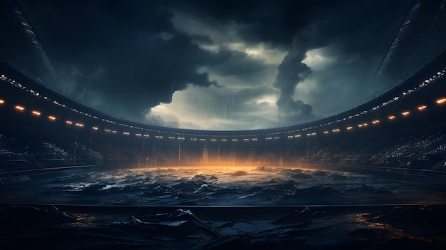 stadion arafed z ciemnym niebem i jasnym światłem Generacyjna AI