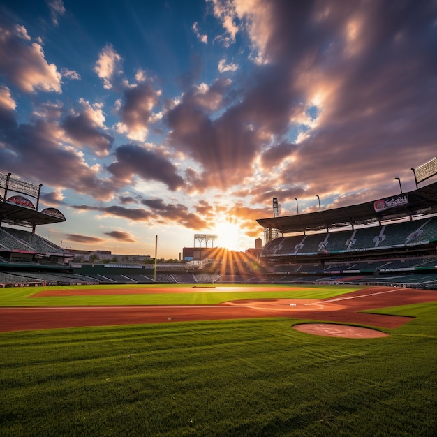 Stadion baseballowy o zachodzie słońca