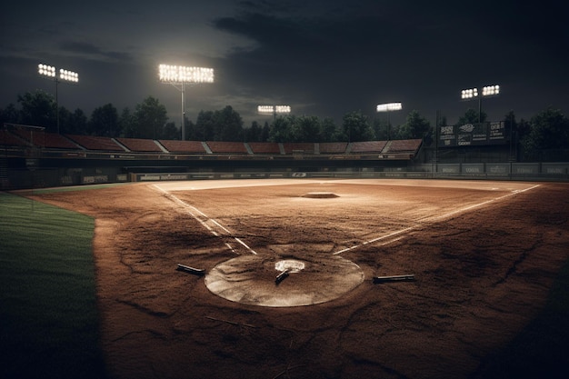 Stadion baseballowy z boiskem baseballowym i słowami "baseball" na nim