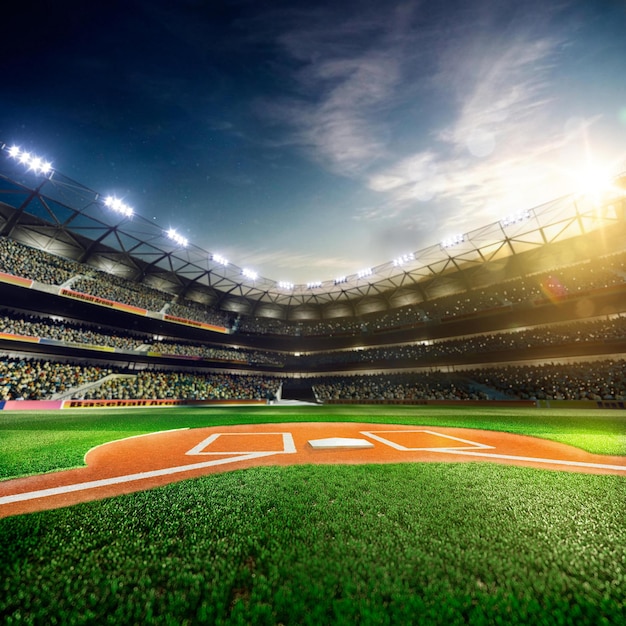 Zdjęcie stadion baseballowy z jasnym światłem u góry